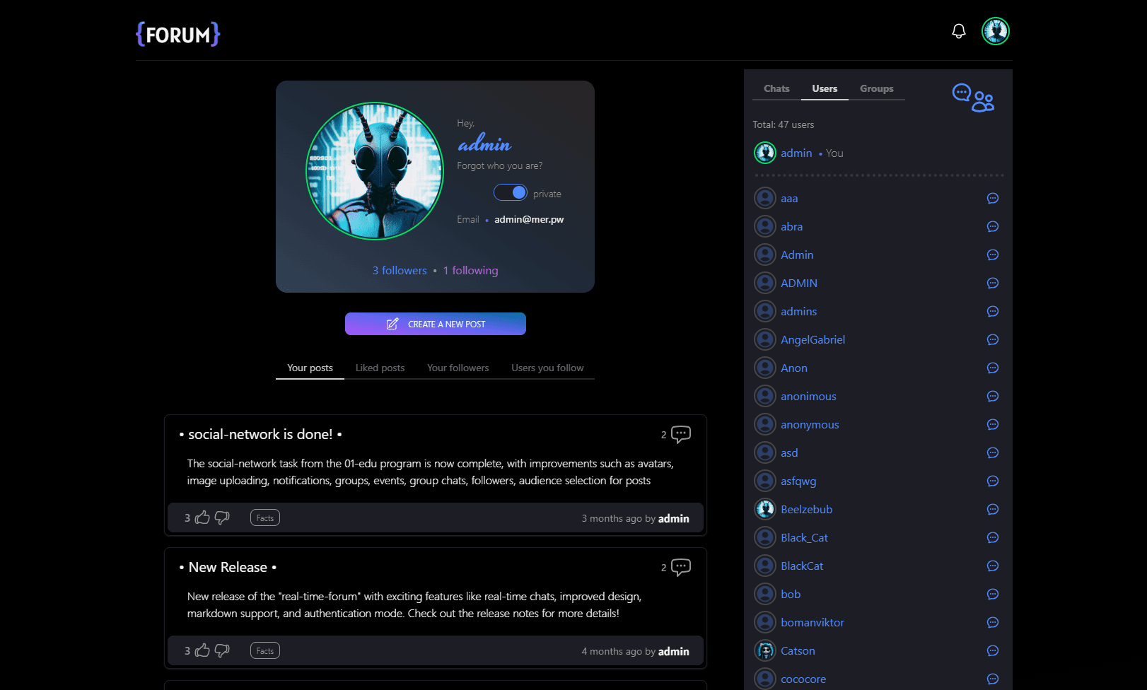 The profile page of the final iteration of the project